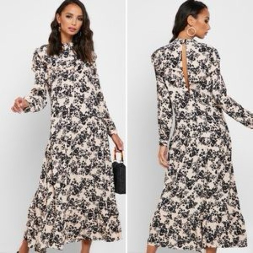 Topshop Floral Print Pin Tuck Prairie Dress in Blush Pink Floral